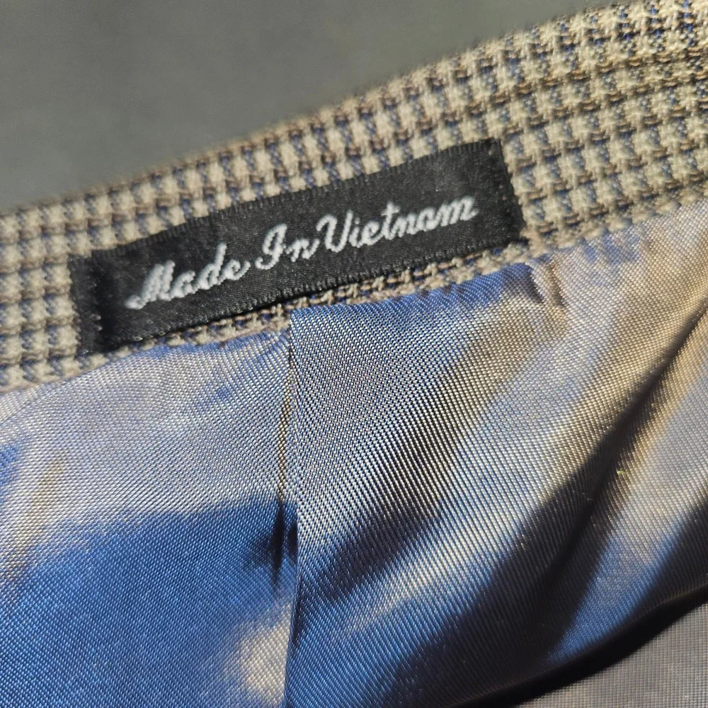 Perry Ellis Portfolio VTG 3-Button Wool Blazer Jacket Micro Check Tan Sz 43R